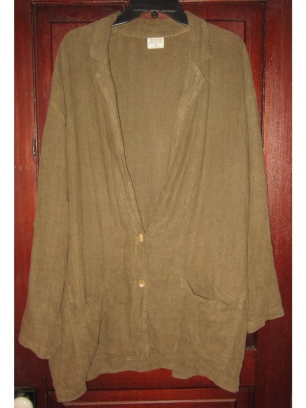 Click L 100% Linen Chore Coat Jacket Duster Pockets Heavy Oversized Soft Earthy